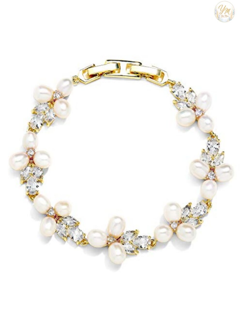 Freshwater Pearl CZ Tennis Bracelet with Extender Wedding Prom Jewelry